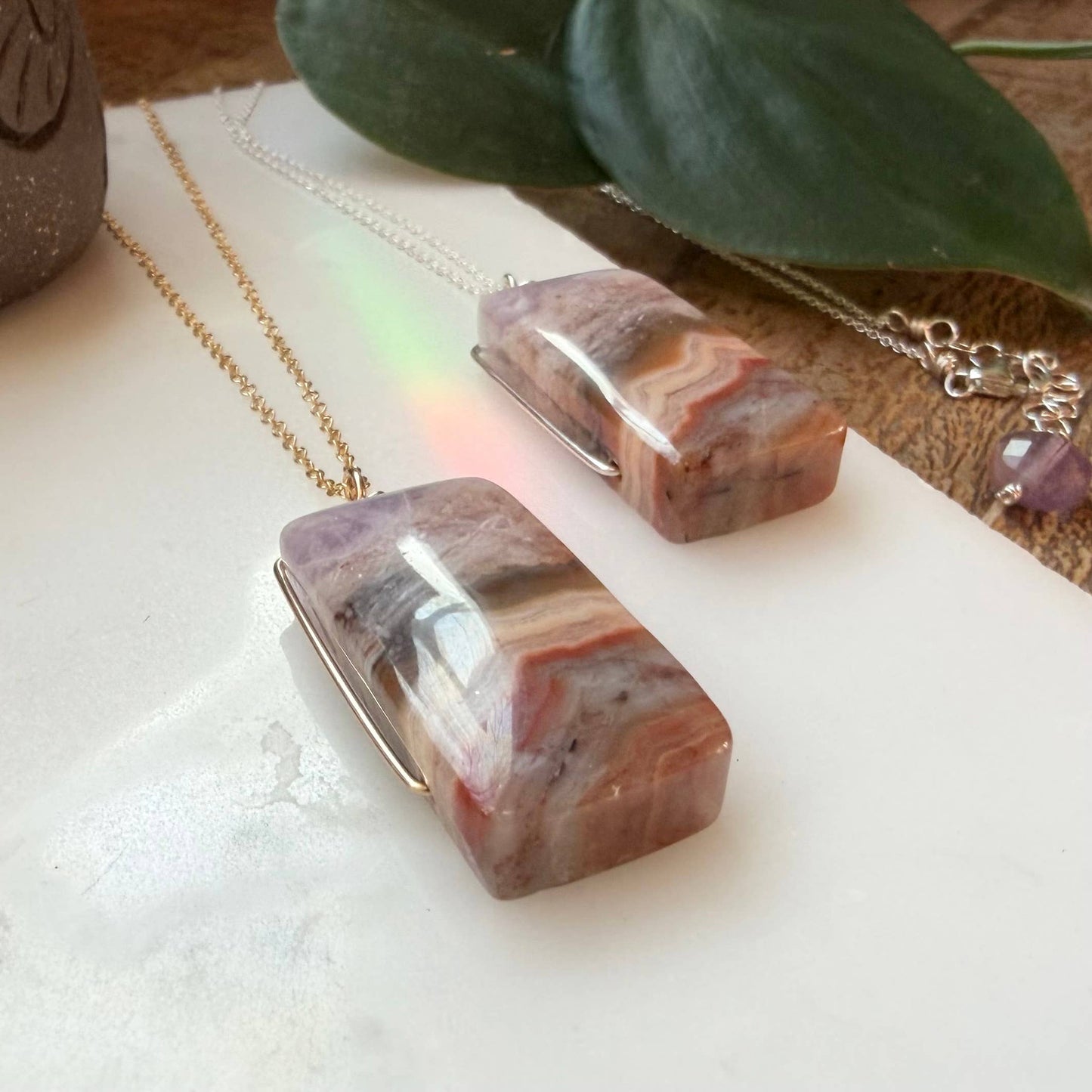 Natural Rainbow Amethyst Pendant. Rare Gemstone Necklace.