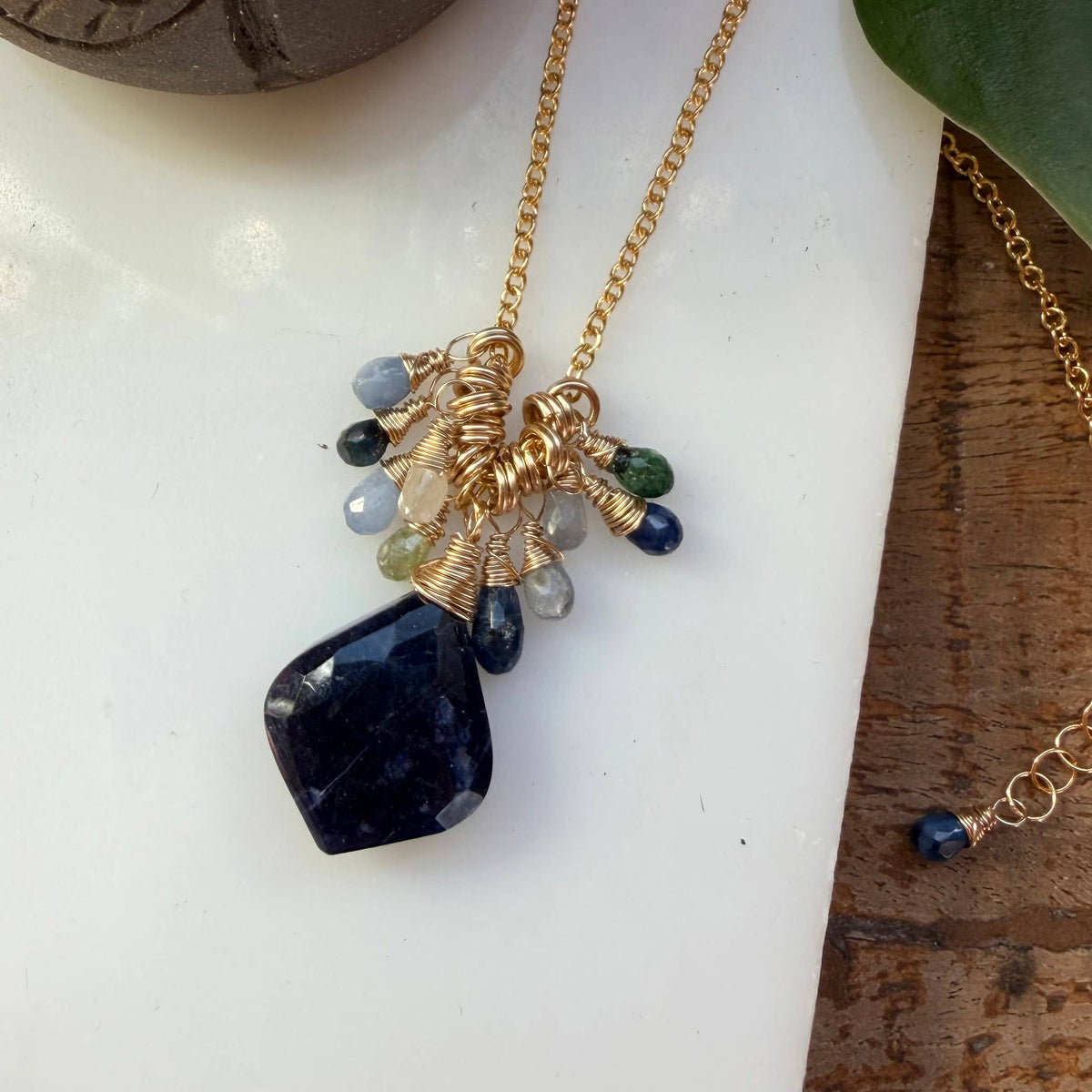 Blue Ombre Sapphire Teardrop Cluster Pendant