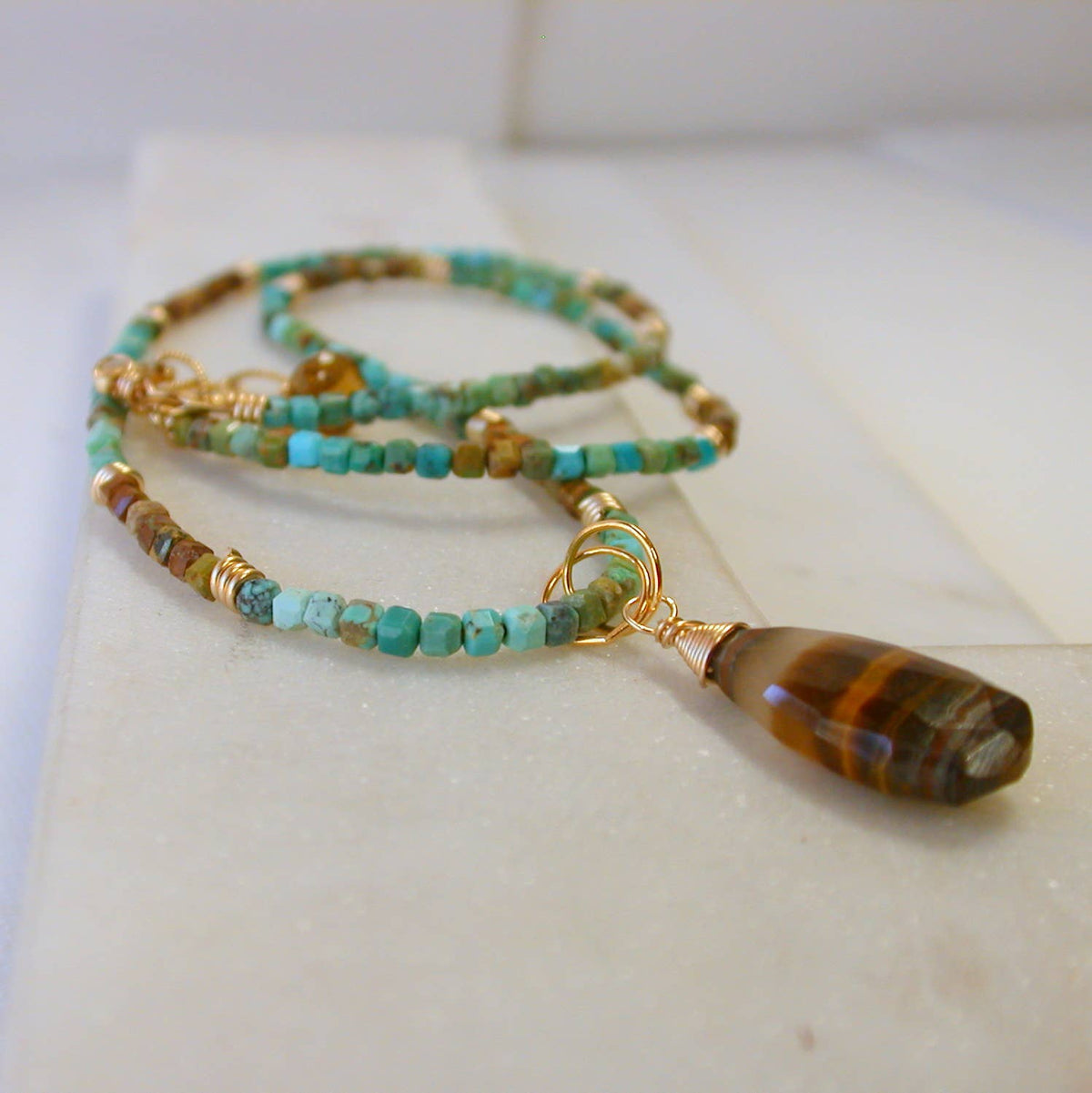 Turquoise Necklace with Tigers Eye Pendant