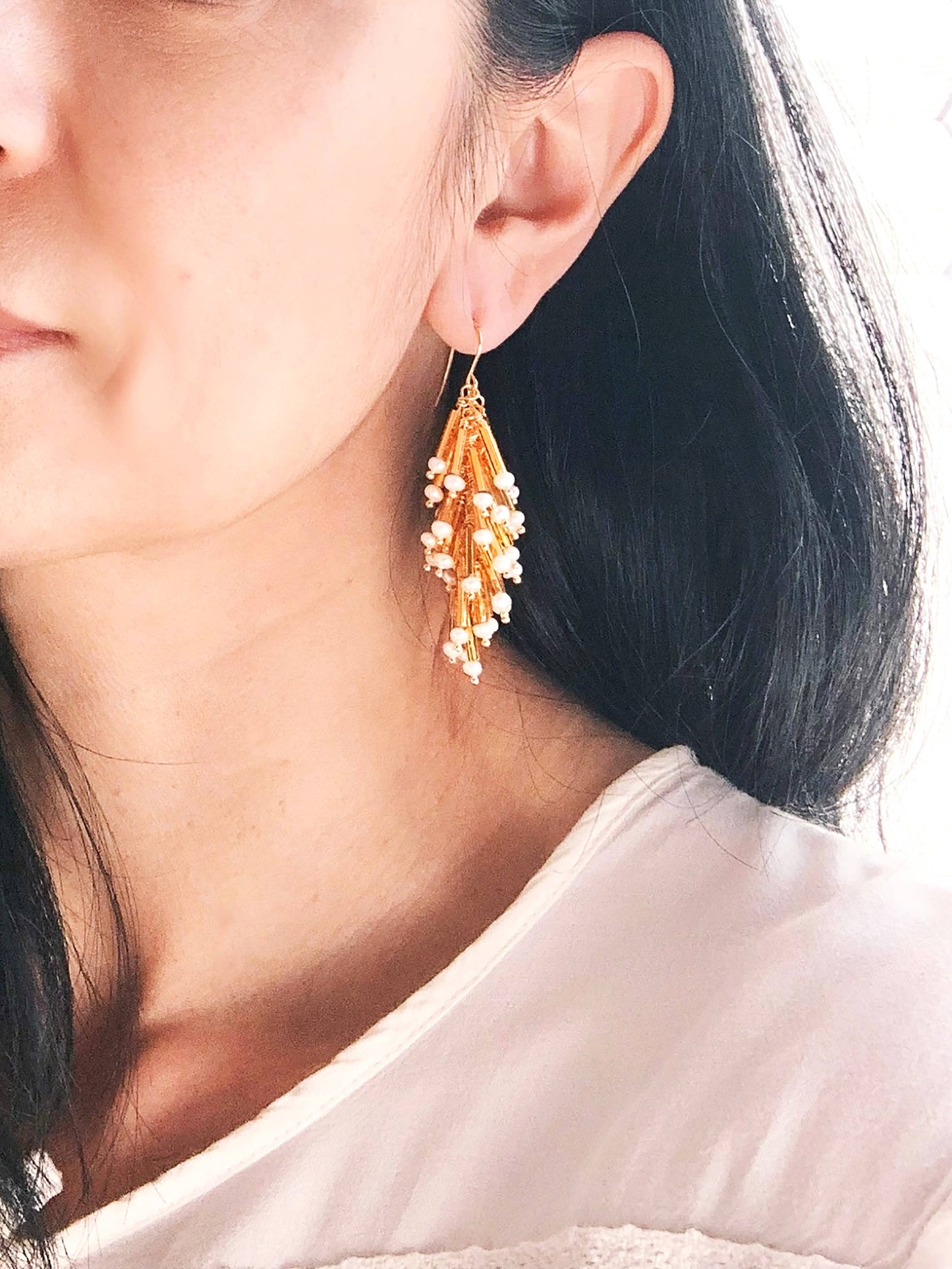 Gold Cluster Fringe Earrings