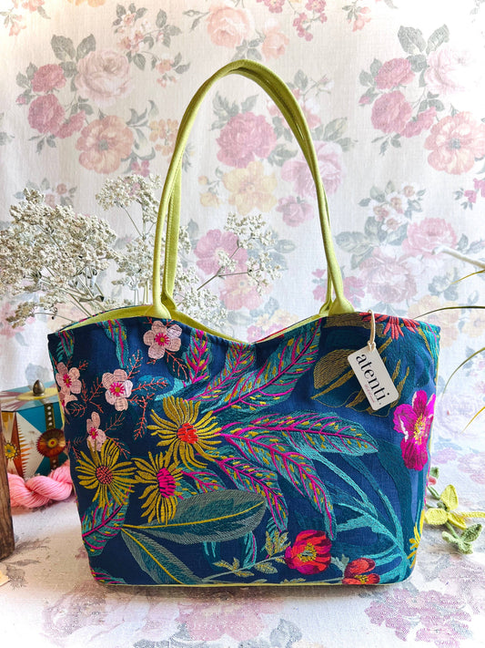 Embroidered Floral Shoulder Bag and Pouch Set