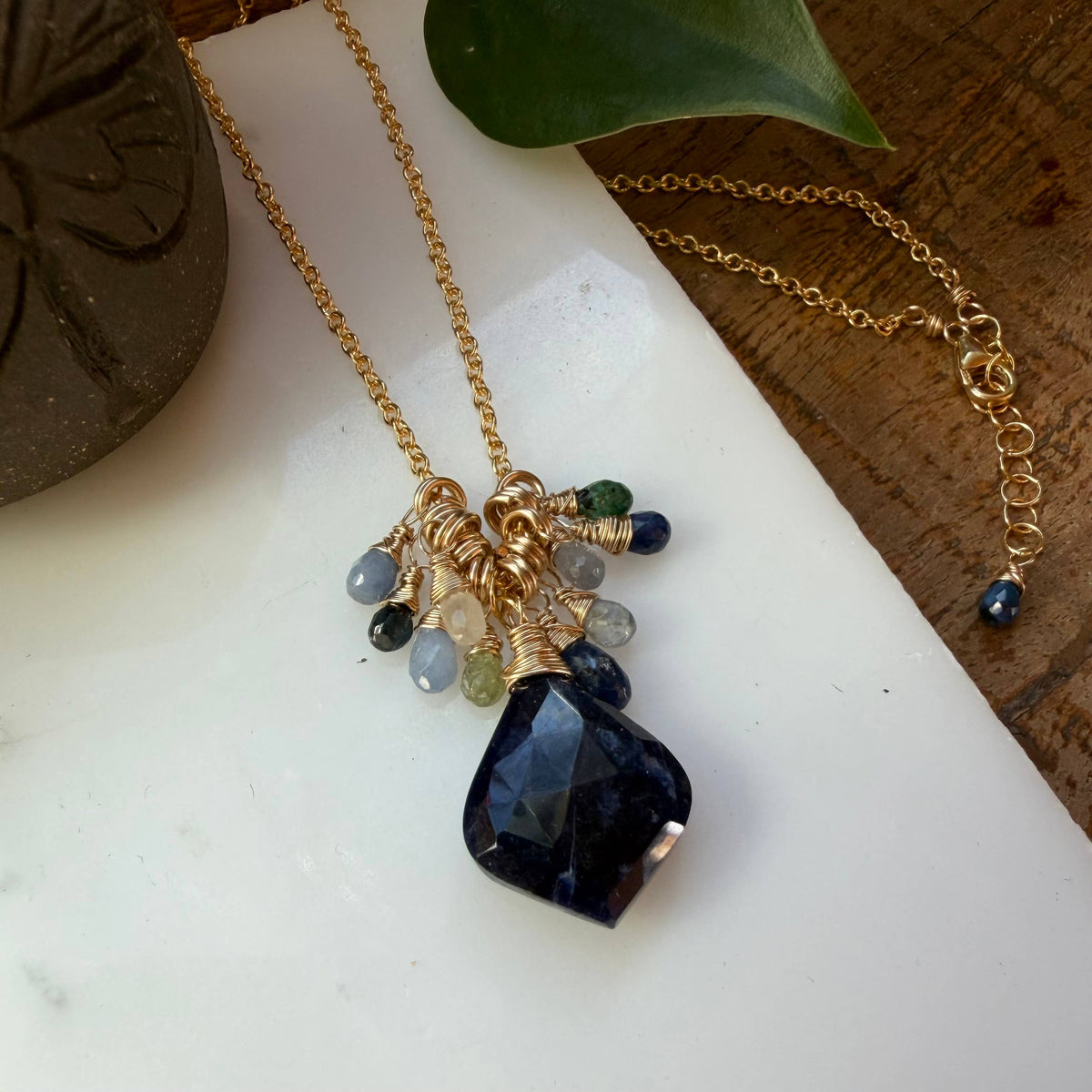 Blue Ombre Sapphire Teardrop Cluster Pendant