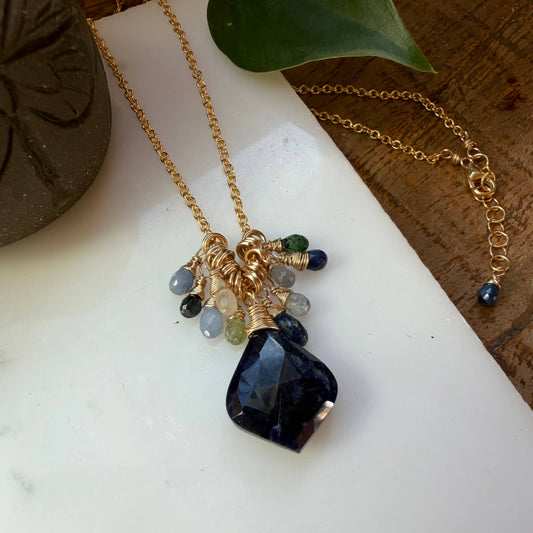 Blue Ombre Sapphire Teardrop Cluster Pendant