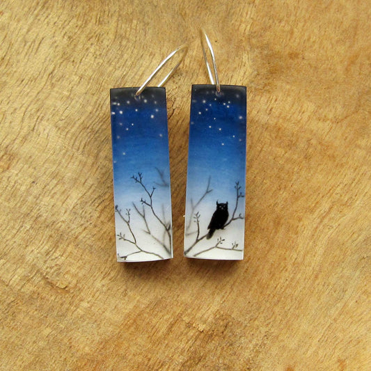Owl Hand Painted Earrings