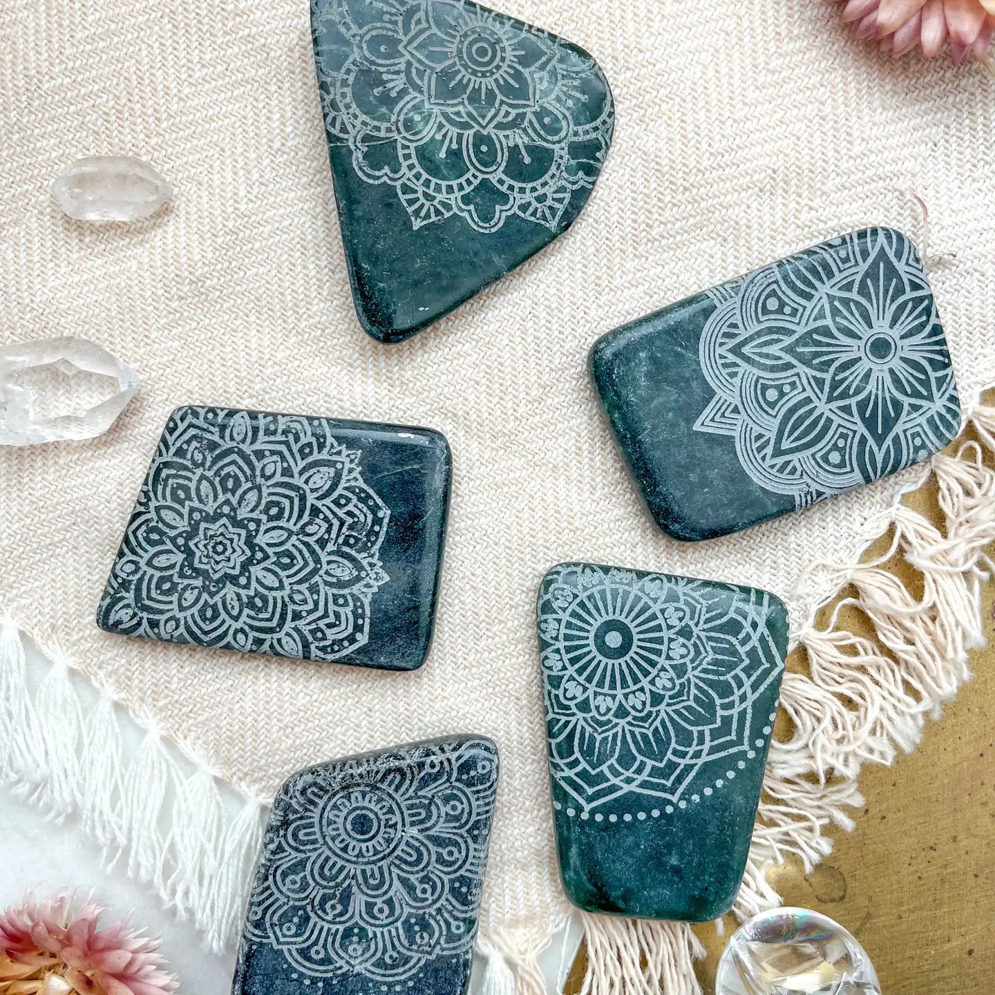 Mandala Etched Palm + Pocket Stones