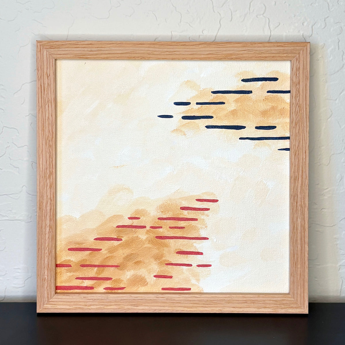 Framed acrylic painting is an abstract interpretation of Arizona's desert atmosphere. 