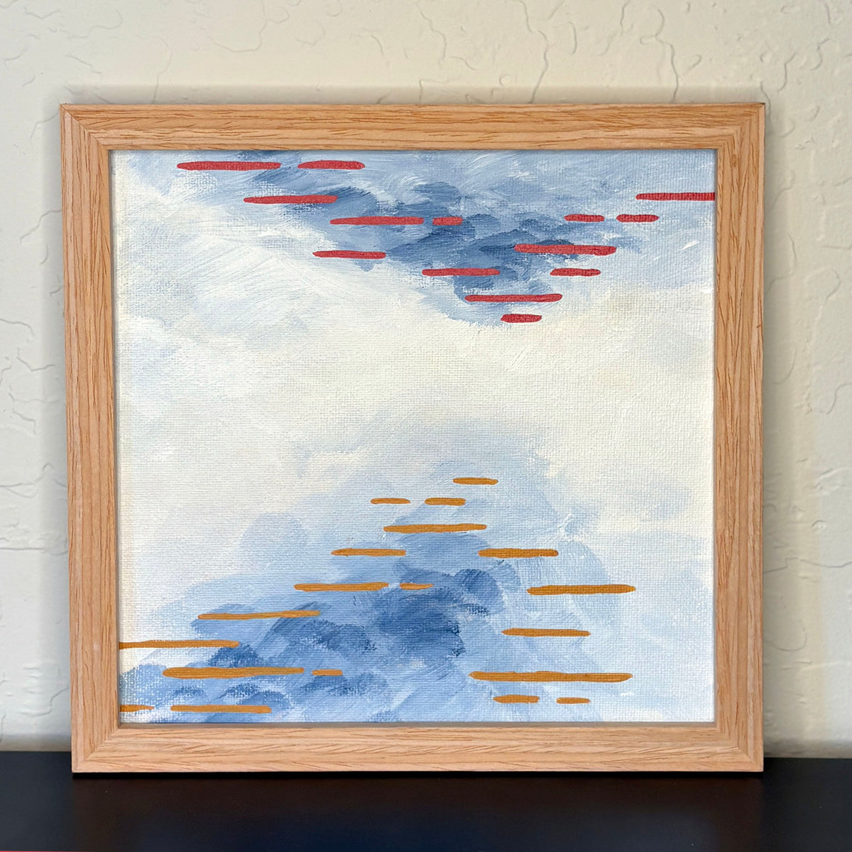 Framed acrylic painting is an abstract interpretation of Arizona's desert atmosphere. 
