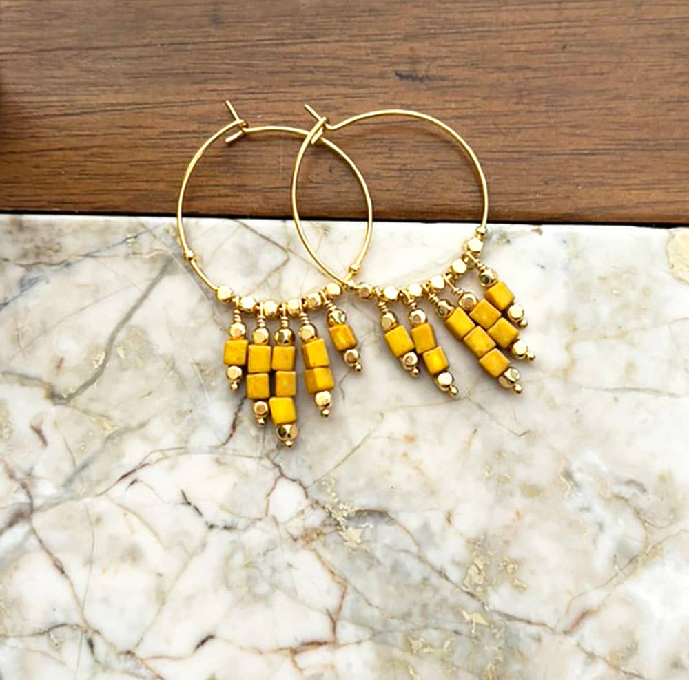 Mustard Yellow Boho Hoops