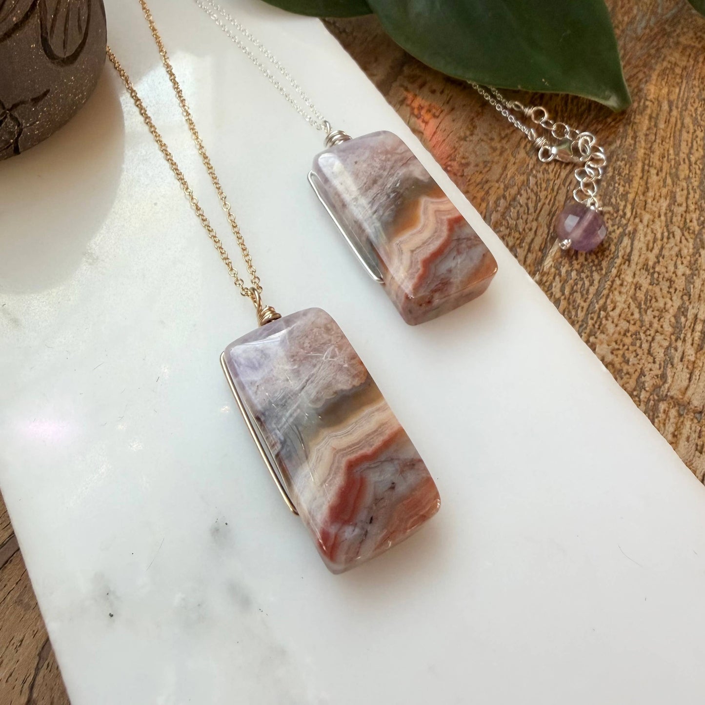 Natural Rainbow Amethyst Pendant. Rare Gemstone Necklace.