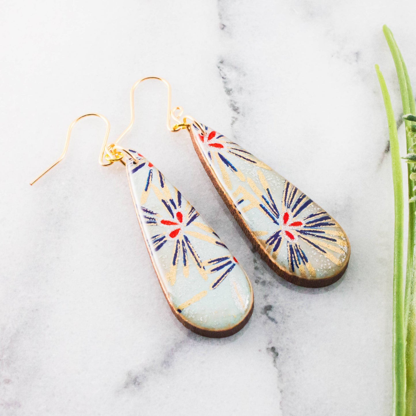 Teardrop Light Blue Fireworks Earrings