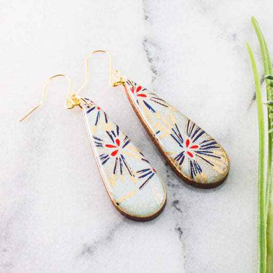 Teardrop Light Blue Fireworks Earrings
