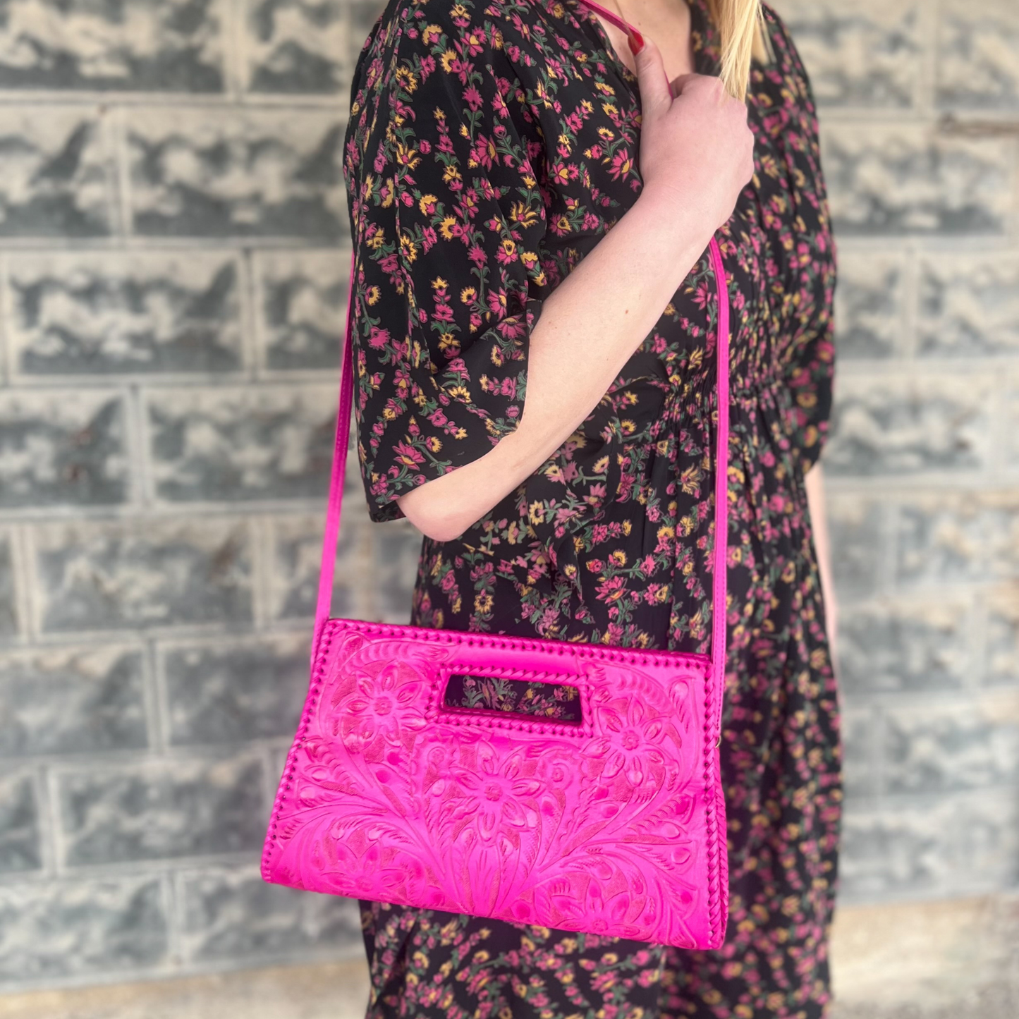 The Caroline: Hand-tooled leather Clutch/Crossbody bag