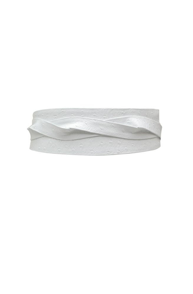 Leather Wrap Belt - White Ostrich Texture