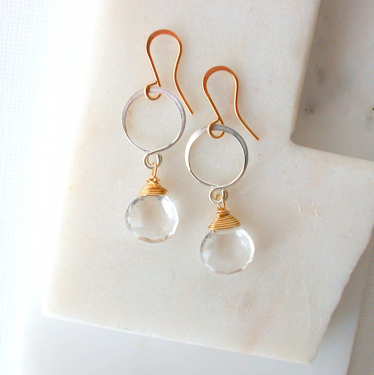 Quartz Dangle Mixed Metal Earrings