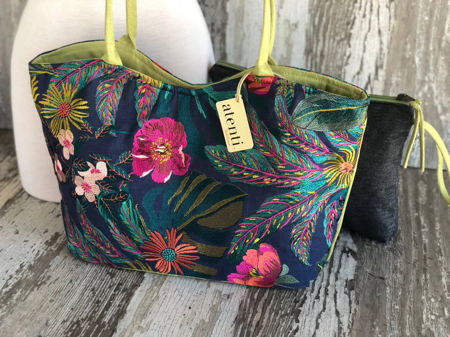 Embroidered Floral Shoulder Bag and Pouch Set