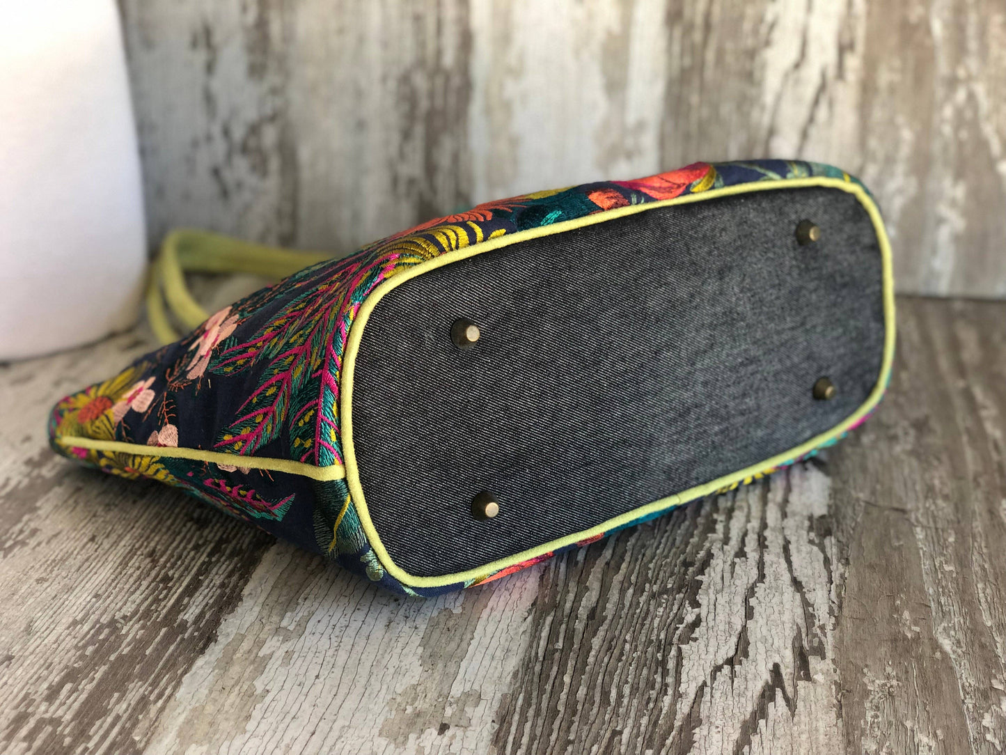 Embroidered Floral Shoulder Bag and Pouch Set