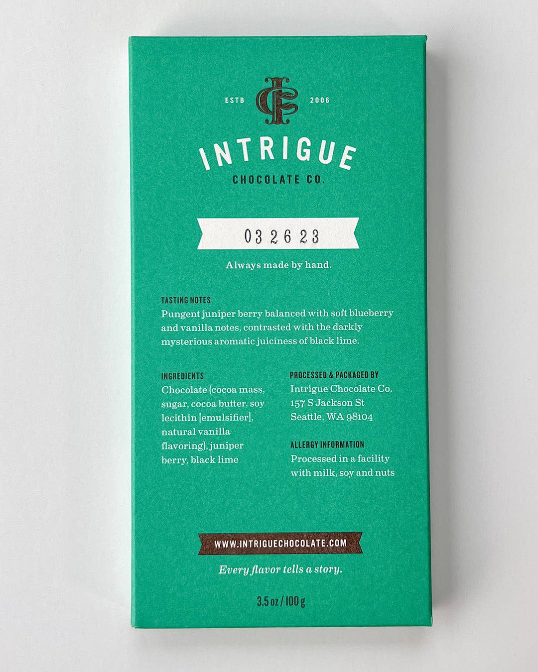 Intrigue Chocolate: Juniper Berry, Black Lime Bar