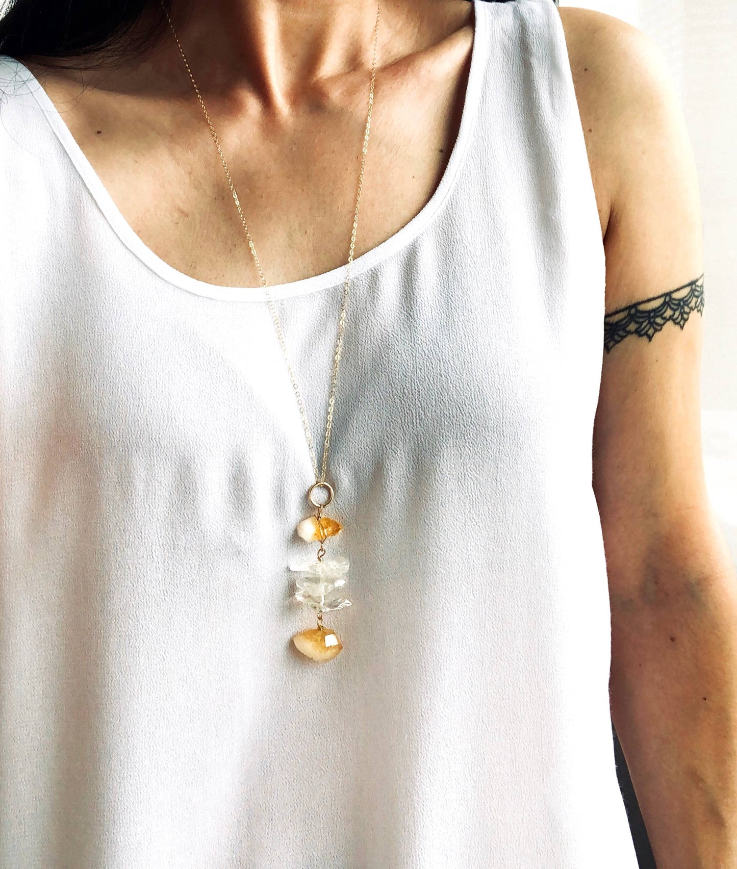 Long Quartz + Citrine Necklace