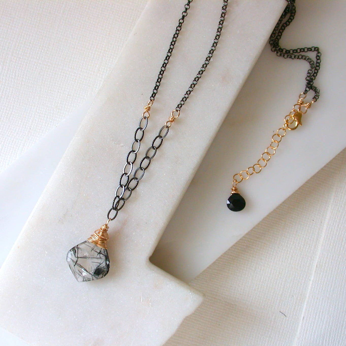 Rutilated Quartz and Mixed Metal Gemstone Necklace