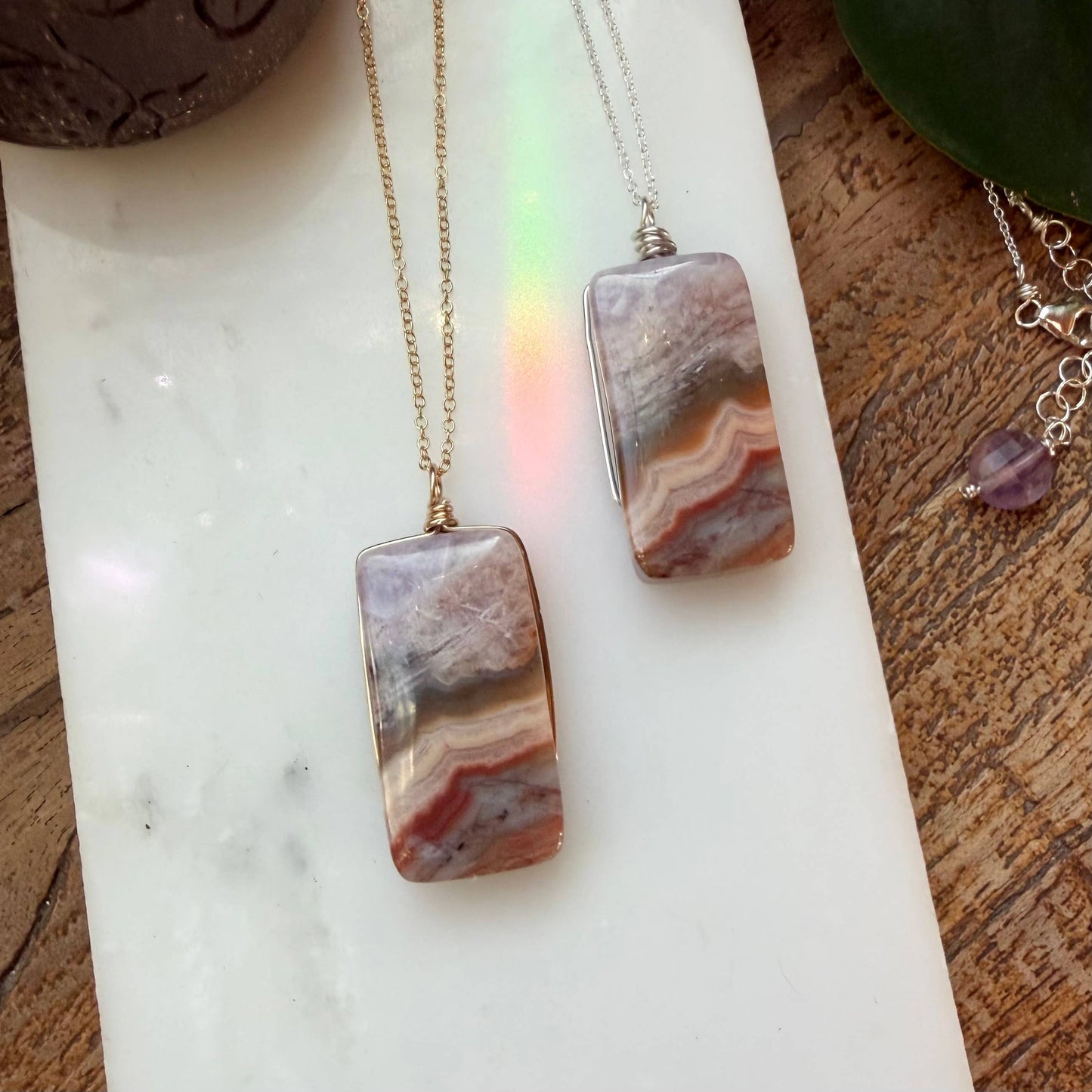 Natural Rainbow Amethyst Pendant. Rare Gemstone Necklace.