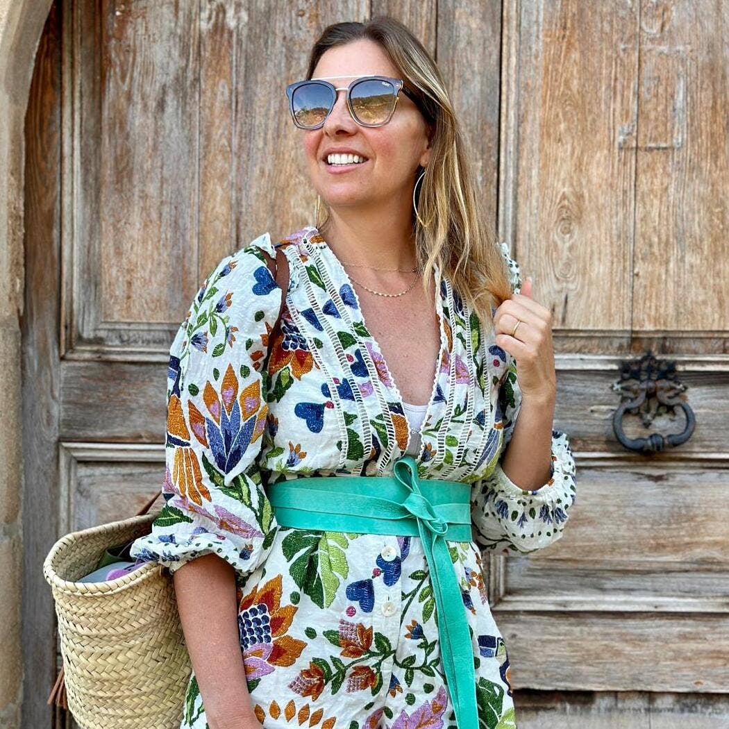 Leather Wrap Belt - Aqua