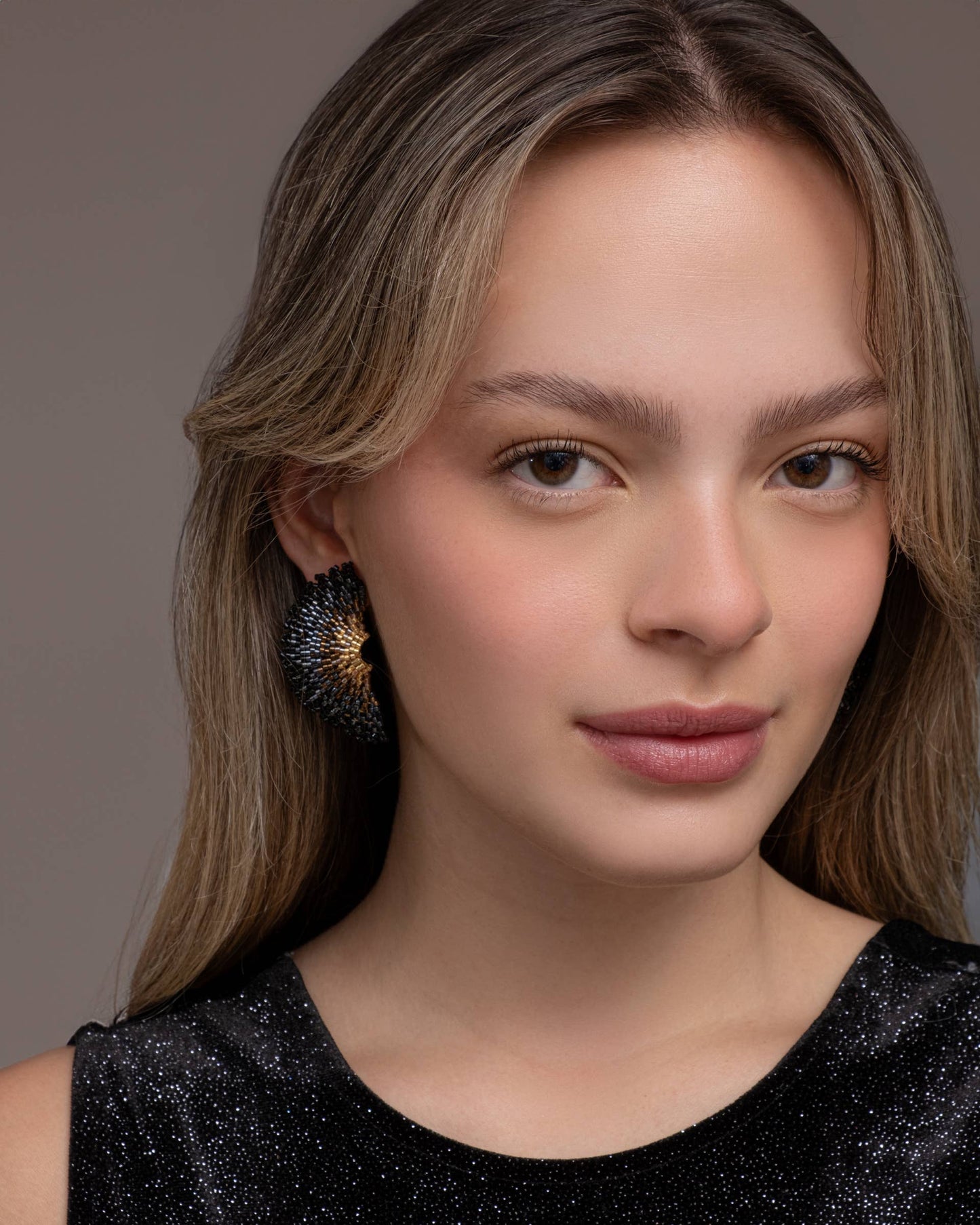 Beaded Handwoven Ginkgo Leaf Stud Earrings