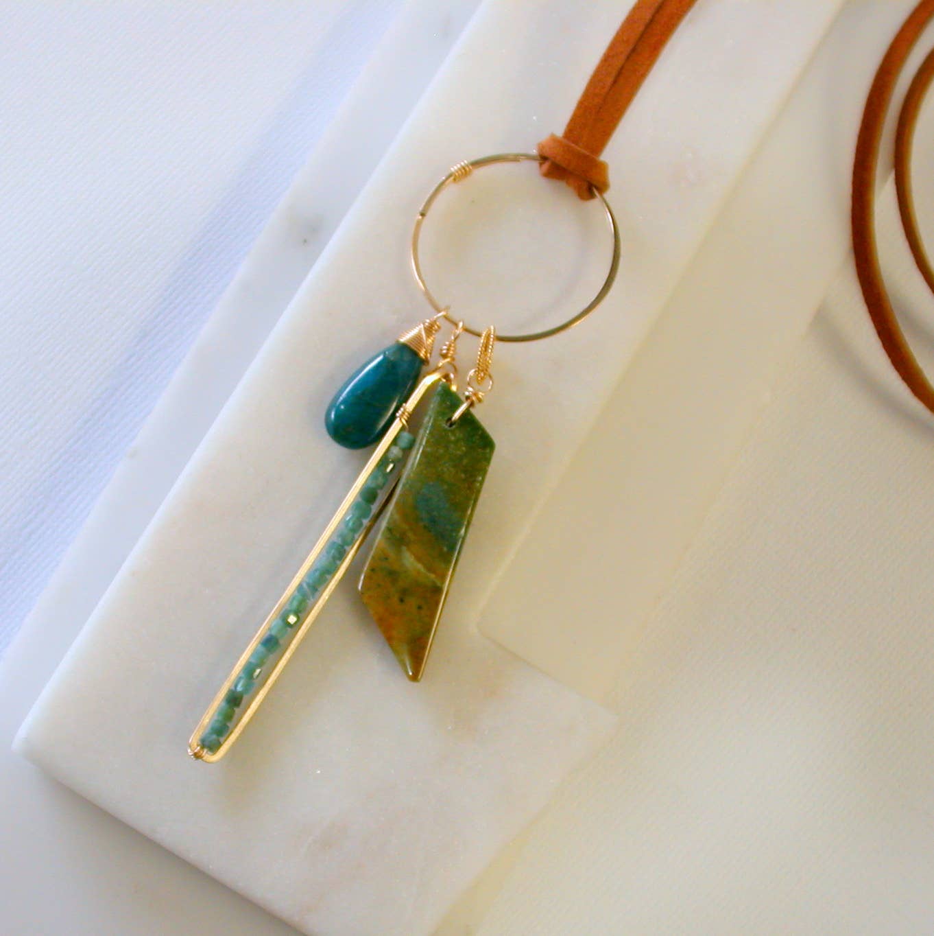 One of a Kind: Gemstone Pendant Necklace. Jasper. Apatite, Tourmaline