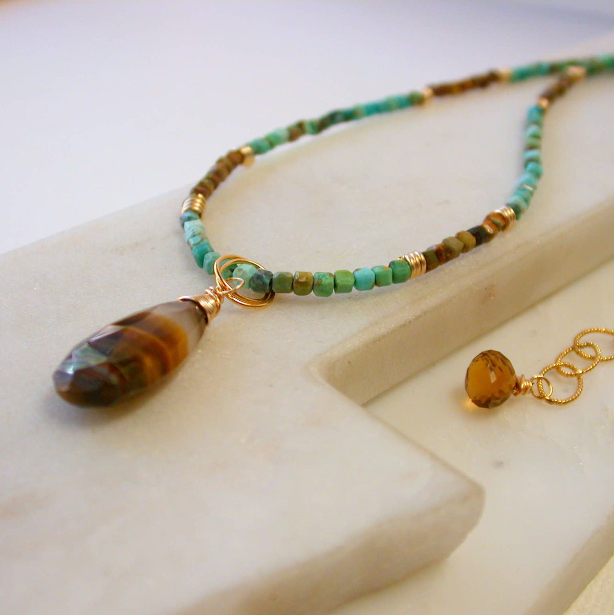 Turquoise Necklace with Tigers Eye Pendant