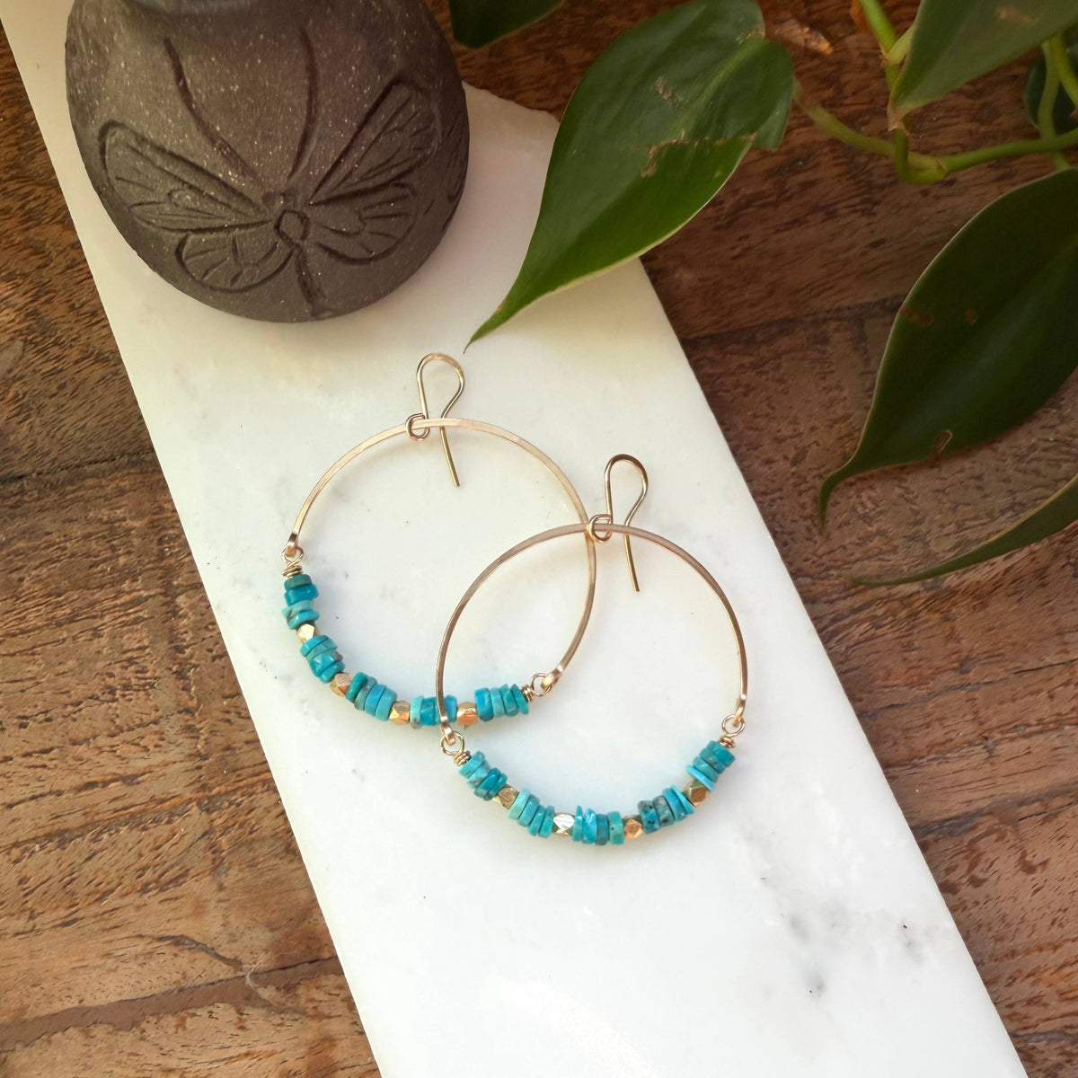 Turquoise and Vermeil Hoop Earrings