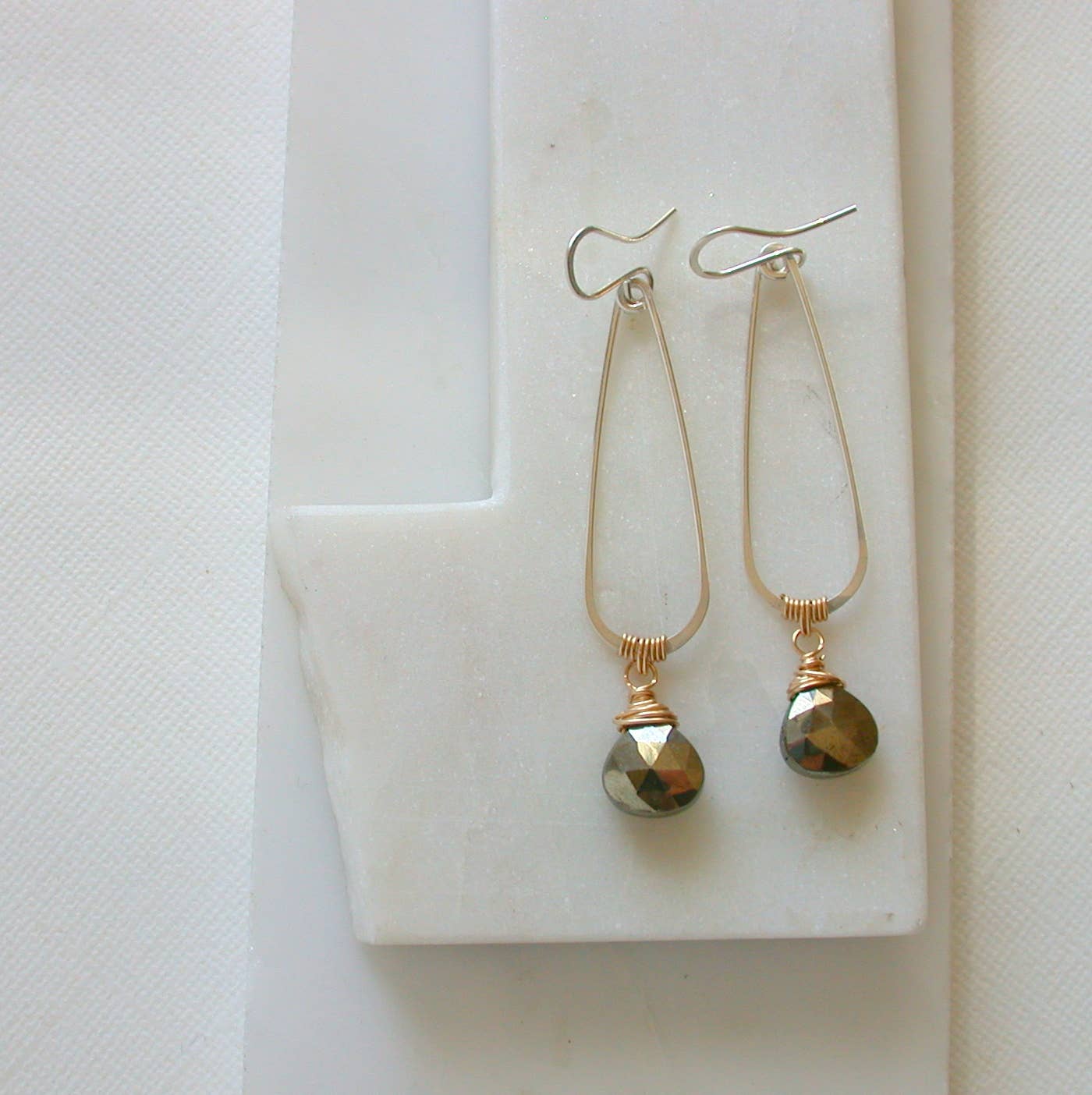 Mixed Metal Pyrite Drop Earrings