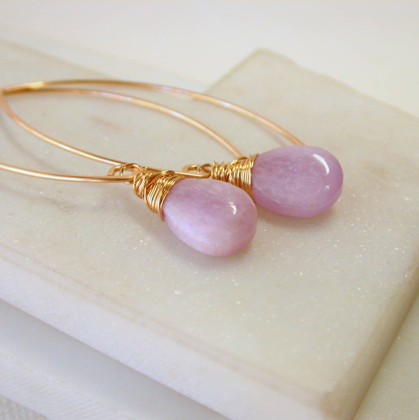 Polished Kunzite Curving Earrings