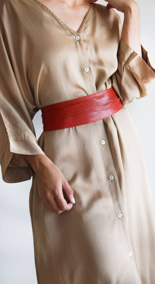 Leather Wrap Belt |  Red Python