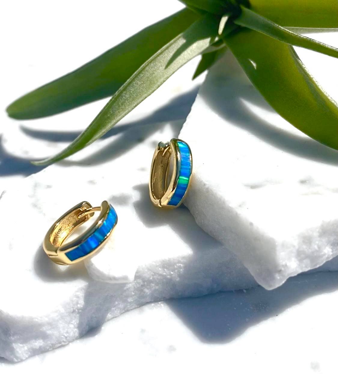 Blue Opal Inlay Mini Huggies