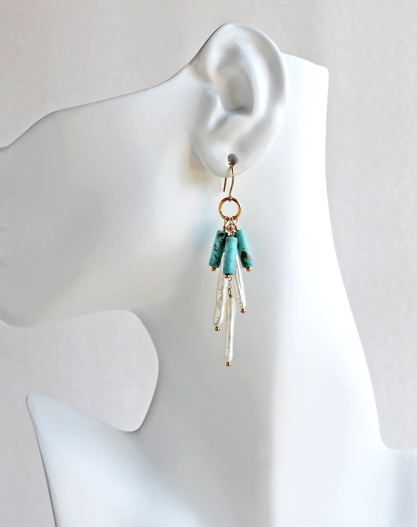 Pearl and Turquoise Dangle Earrings
