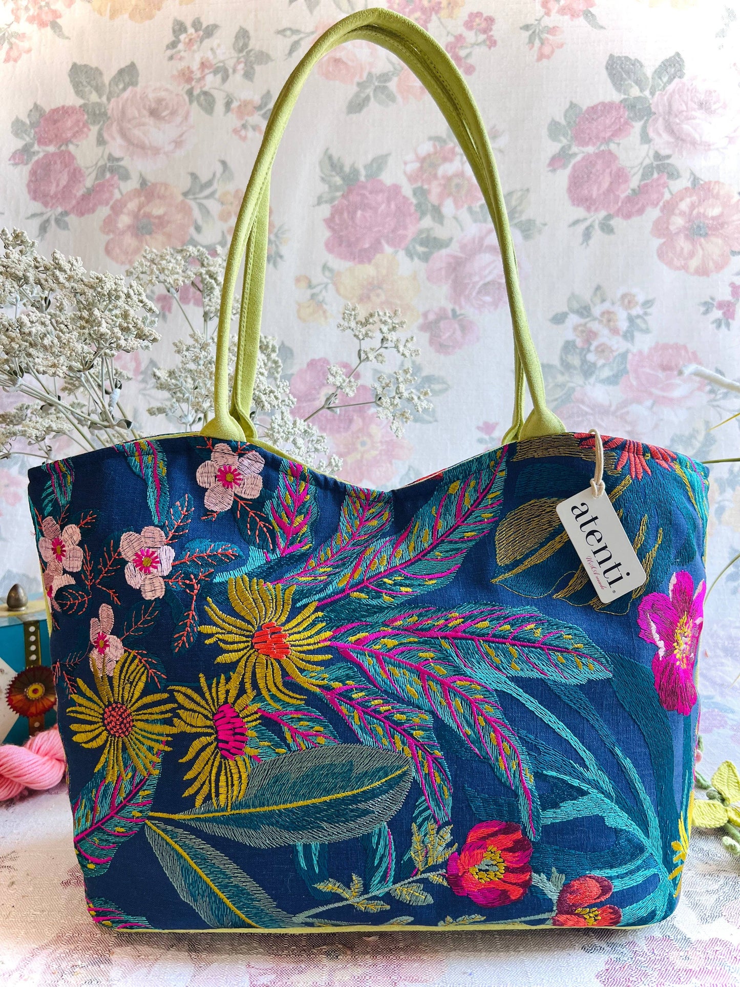 Embroidered Floral Shoulder Bag and Pouch Set