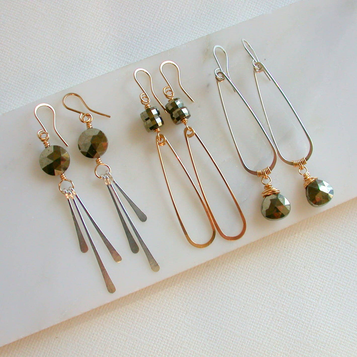 Mixed Metal Pyrite Coin Earrings