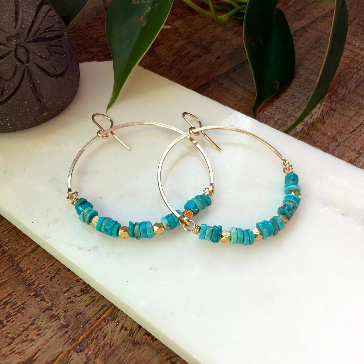 Turquoise and Vermeil Hoop Earrings