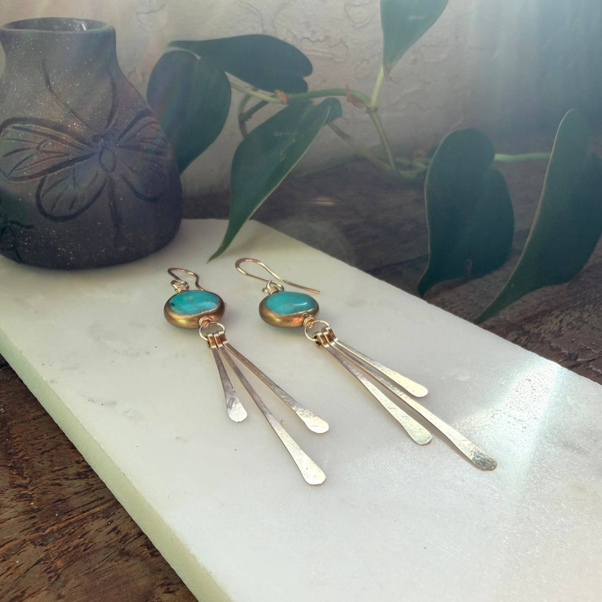 Turquoise Coin Fringe Earrings