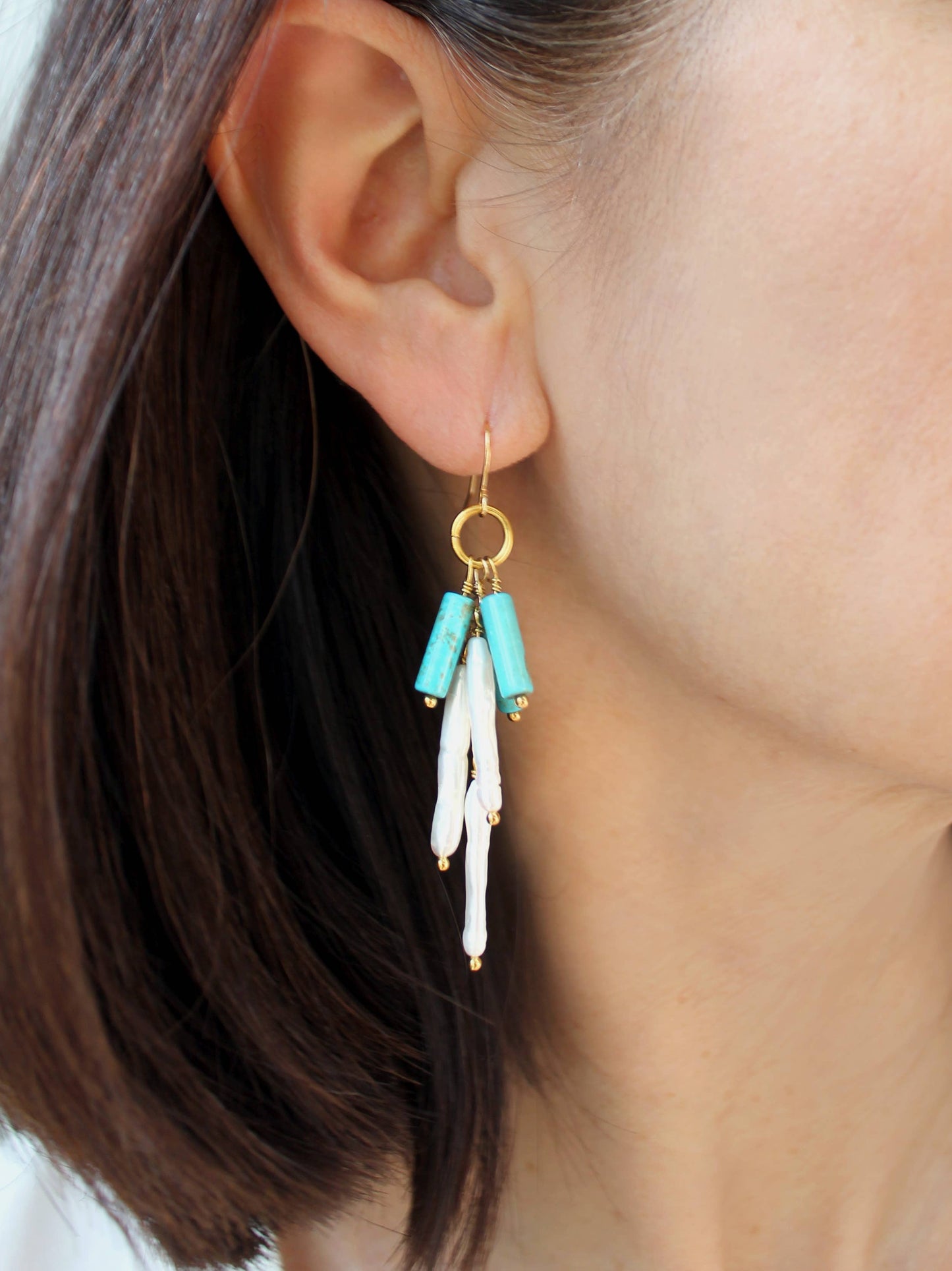 Pearl and Turquoise Dangle Earrings
