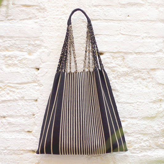 Las Rayas Tote Hand Woven - Black