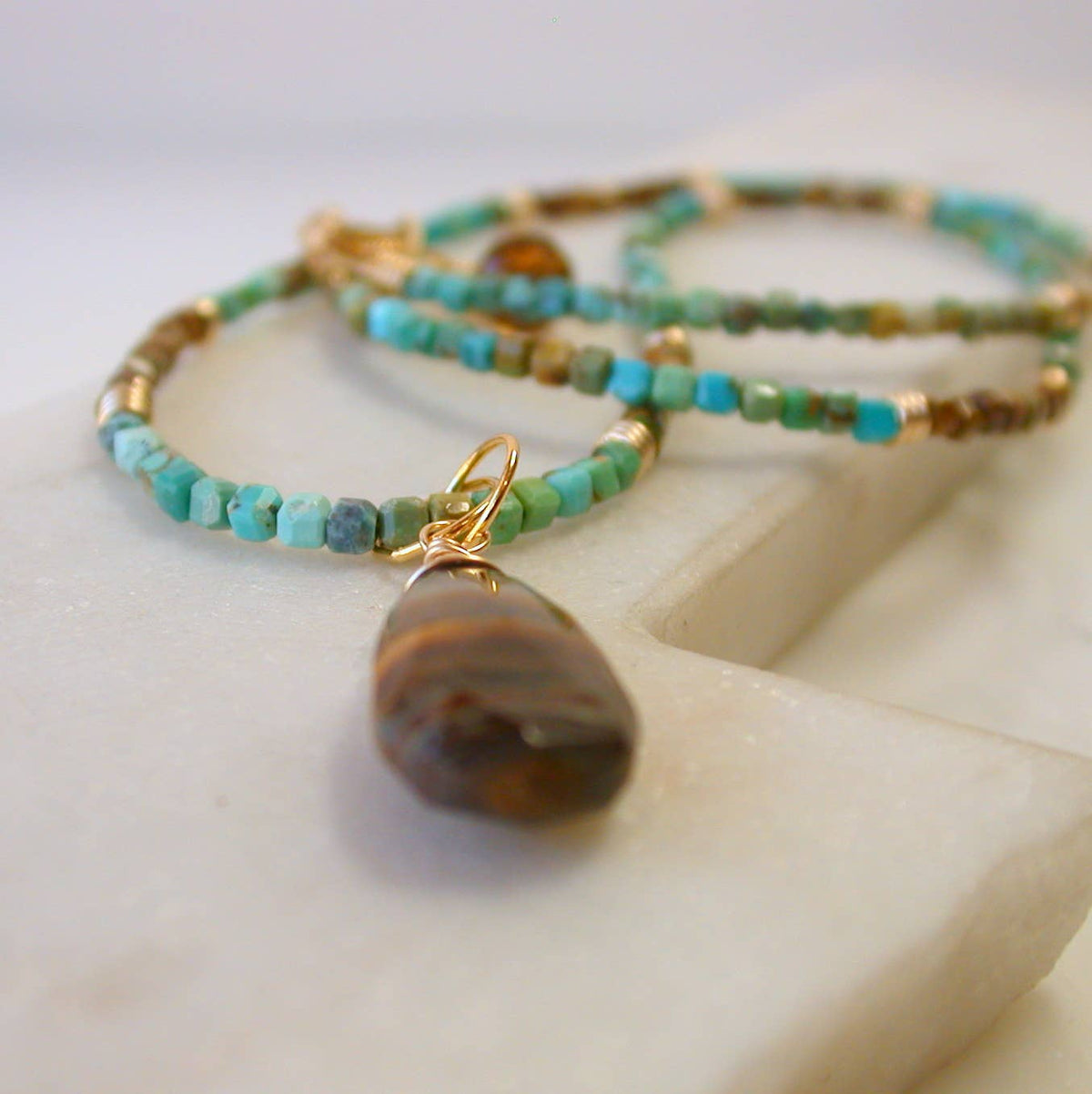Turquoise Necklace with Tigers Eye Pendant