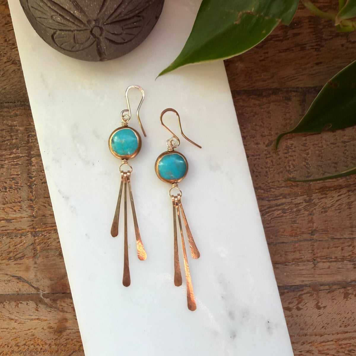 Turquoise Coin Fringe Earrings