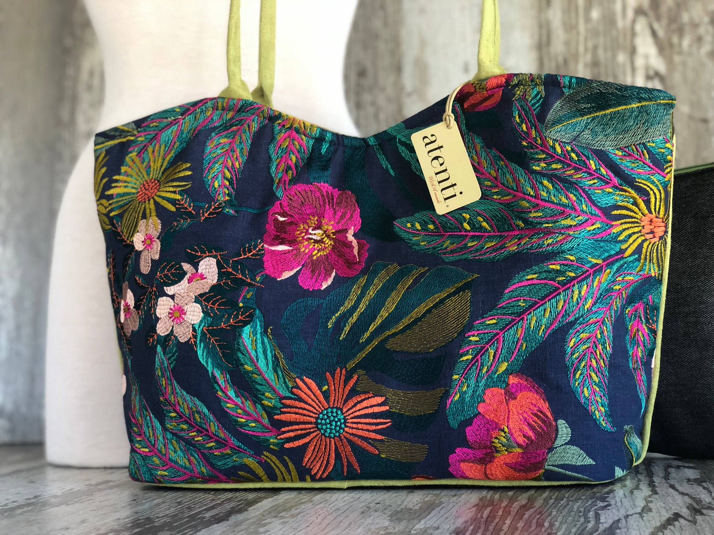 Embroidered Floral Shoulder Bag and Pouch Set