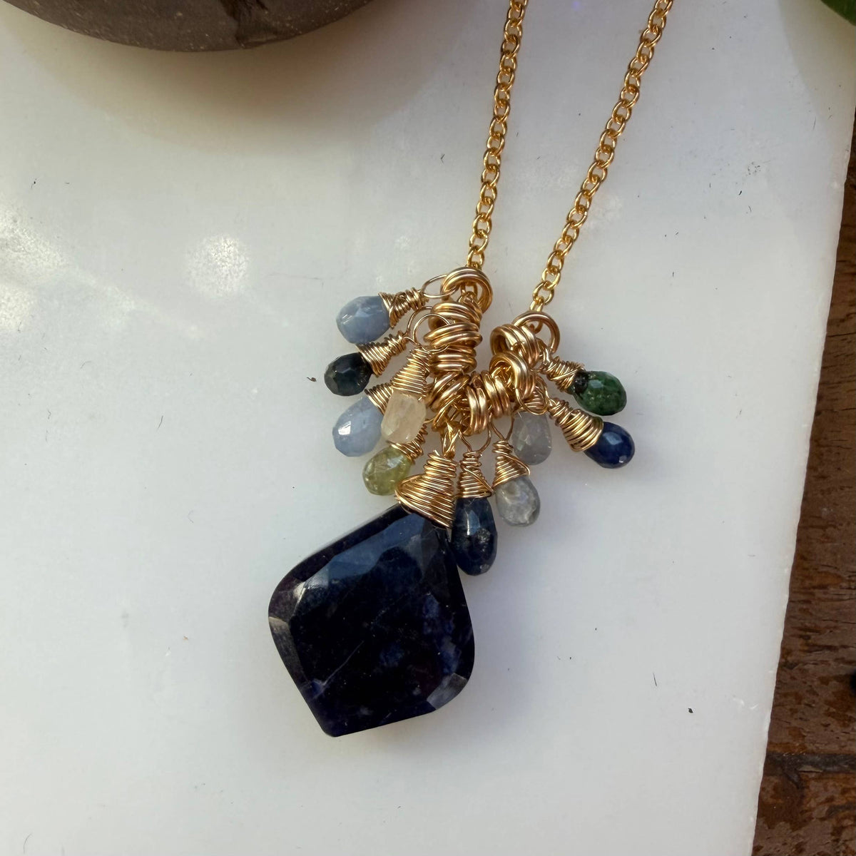 Blue Ombre Sapphire Teardrop Cluster Pendant